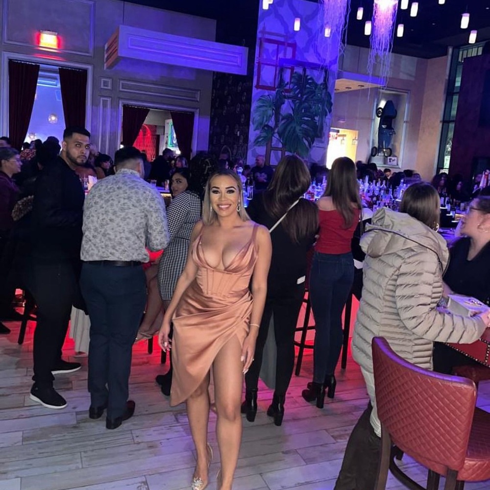 BCBG Satin Midi Dress in Copper